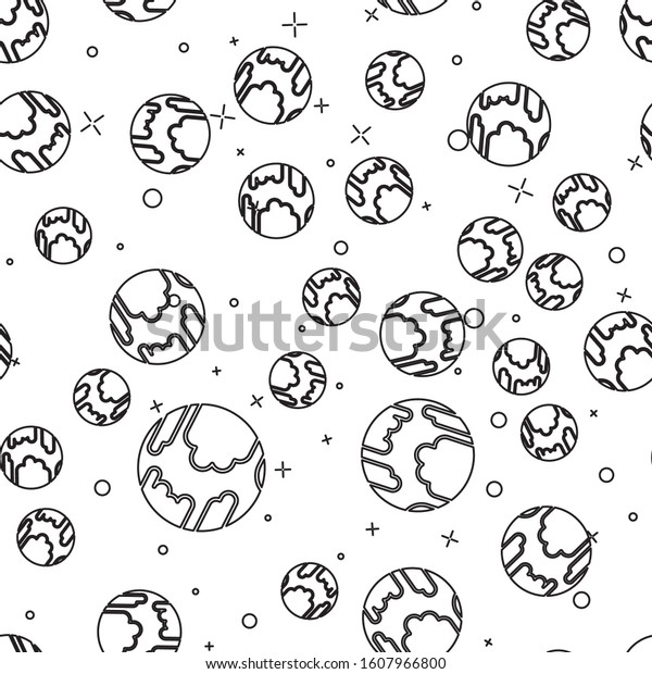 Black line Planet\
Mercury icon isolated seamless pattern on white background.  Vector\
Illustration