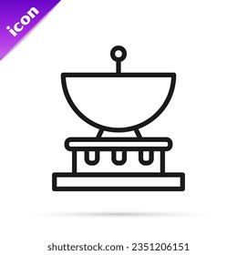 Planeta Saturno de línea negra con icono del sistema de anillo planetario aislado en fondo blanco.  Ilustración vectorial