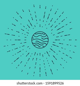 Black line Planet Venus icon isolated on green background. Abstract circle random dots. Vector Illustration