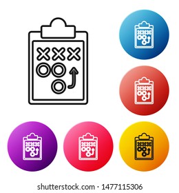 Black line Planning strategy concept icon isolated on white background. Soccer or american football cup formation and tactic. Set icons colorful circle buttons. Vector Illustration