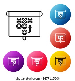 Black line Planning strategy concept icon isolated on white background. Soccer or american football cup formation and tactic. Set icons colorful circle buttons. Vector Illustration