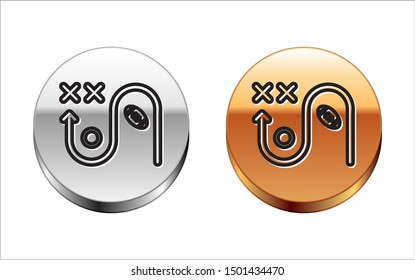 Black line Planning strategy concept icon isolated on white background. Soccer or american football cup formation and tactic. Silver-gold circle button. Vector Illustration