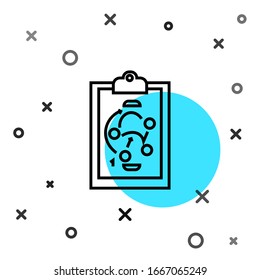 Icono de concepto de estrategia de planificación de línea negra aislado en fondo blanco. Formación y táctica de la copa de hockey. Formas dinámicas aleatorias. Ilustración vectorial