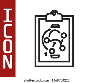 Icono de concepto de estrategia de planificación de línea negra aislado en fondo blanco. Formación y táctica de la copa de hockey. Ilustración vectorial