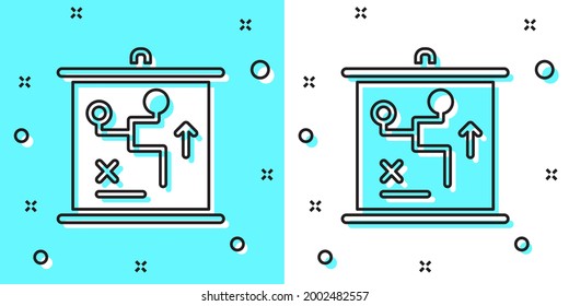 Icono de concepto de estrategia de planificación de línea negra aislado en fondo verde y blanco. Formación y táctica de la copa. Formas dinámicas aleatorias. Vector