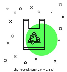 Black line Plastic bag with recycle icon isolated on white background. Bag with recycling symbol.  Vector Illustration