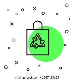 Black line Plastic bag with recycle icon isolated on white background. Bag with recycling symbol.  Vector Illustration