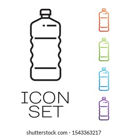 Black line Plastic bottle icon isolated on white background. Set icons colorful. Vector Illustration