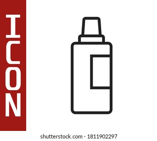 Black line Plastic bottle for laundry detergent, bleach, dishwashing liquid or another cleaning agent icon isolated on white background.  Vector