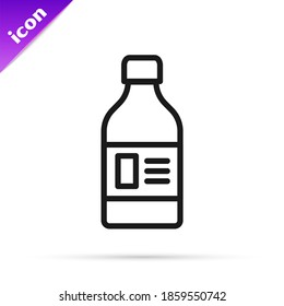 Línea negra Botella de plástico para detergente para lavandería, blanqueador, líquido lavavajillas u otro icono de agente de limpieza aislado en el fondo blanco.  Vector