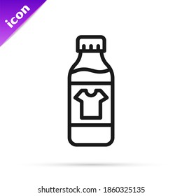 Línea negra Botella de plástico para detergente para lavandería, blanqueador, líquido lavavajillas u otro icono de agente de limpieza aislado en el fondo blanco.  Vector