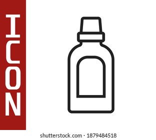 Black line Plastic bottle for laundry detergent, bleach, dishwashing liquid or another cleaning agent icon isolated on white background.  Vector
