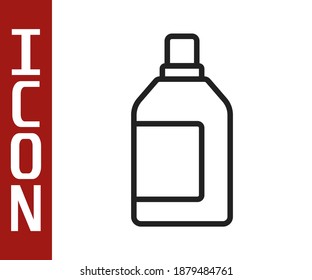 Línea negra Botella de plástico para detergente para lavandería, blanqueador, líquido lavavajillas u otro icono de agente de limpieza aislado en el fondo blanco.  Vector