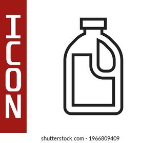 Black line Plastic bottle for laundry detergent, bleach, dishwashing liquid or another cleaning agent icon isolated on white background.  Vector