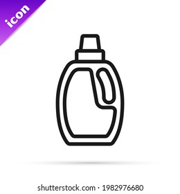 Black line Plastic bottle for laundry detergent, bleach, dishwashing liquid or another cleaning agent icon isolated on white background.  Vector