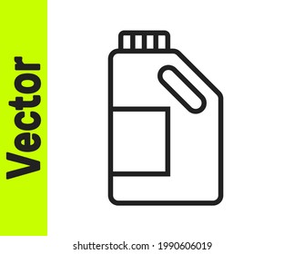 Línea negra Botella de plástico para detergente para lavandería, blanqueador, líquido lavavajillas u otro icono de agente de limpieza aislado en el fondo blanco.  Vector