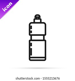Black line Plastic bottle for liquid laundry detergent, bleach, dishwashing liquid or another cleaning agent icon isolated on white background.  Vector Illustration