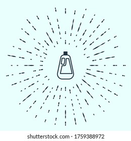 Black line Plastic bottle for liquid laundry detergent, bleach, dishwashing liquid icon isolated on grey background. Abstract circle random dots. Vector Illustration