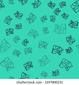 Schwarze Linie Plastikflaschen für Waschmittel, Bleichmittel, Spülflüssigkeit oder ein anderes Reinigungsmittel Symbol einzeln auf grünem Hintergrund. Vektorillustration-Illustration