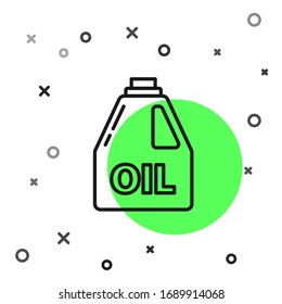 Black line Plastic canister for motor machine oil icon isolated on white background. Oil gallon. Oil change service and repair.  Vector Illustration