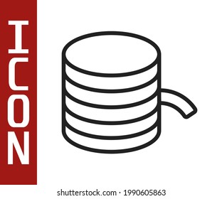 Black line Plastic filament for 3D printing icon isolated on white background.  Vector