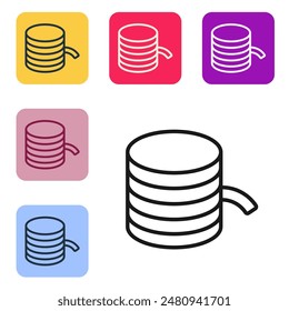 Black line Plastic filament for 3D printing icon isolated on white background. Set icons in color square buttons. Vector
