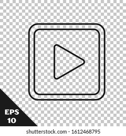 Black line Play in square icon isolated on transparent background.  Vector Illustration