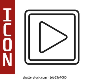 Black line Play in square icon isolated on white background.  Vector Illustration