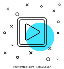 Black line Play in square icon isolated on white background. Random dynamic shapes. Vector Illustration
