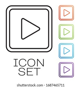 Black line Play in square icon isolated on white background. Set icons colorful. Vector Illustration
