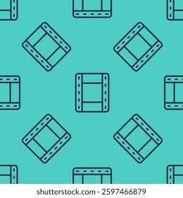 Black line Play Video icon isolated seamless pattern on green background. Film strip sign.  Vector
