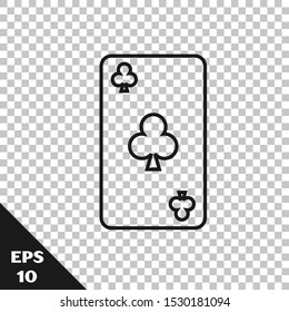 Black line Playing card with clubs symbol icon isolated on transparent background. Casino gambling.  Vector Illustration
