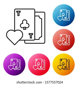 Black line Playing card with clubs symbol icon isolated on white background. Casino gambling. Set icons colorful circle buttons. Vector Illustration