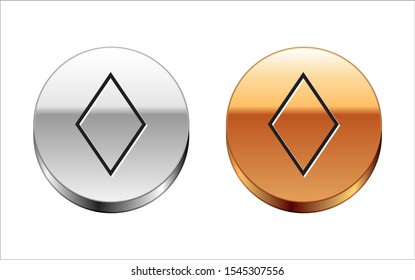 Black line Playing card with diamonds symbol icon isolated on white background. Casino gambling. Silver-gold circle button. Vector Illustration