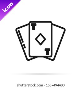 Black line Playing card with diamonds symbol icon isolated on white background. Casino gambling.  Vector Illustration