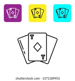 Black line Playing card with diamonds symbol icon isolated on white background. Casino gambling. Set icons colorful square buttons. Vector Illustration