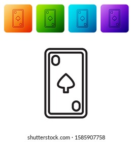 Black line Playing card with diamonds symbol icon isolated on white background. Casino gambling. Set icons in color square buttons. Vector Illustration