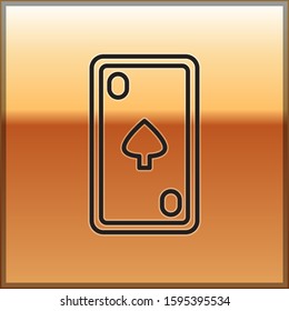 Black line Playing card with diamonds symbol icon isolated on gold background. Casino gambling.  Vector Illustration