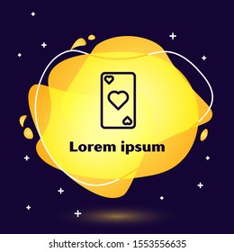 Black line Playing card with heart symbol icon isolated on dark blue background. Casino gambling. Abstract banner with liquid shapes. Vector Illustration