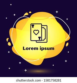 Black line Playing card with heart symbol icon isolated on blue background. Casino gambling. Abstract banner with liquid shapes. Vector Illustration