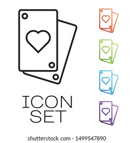 Black line Playing card icon isolated on white background. Set icons colorful. Vector Illustration