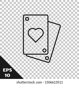 Black line Playing card icon isolated on transparent background.  Vector Illustration