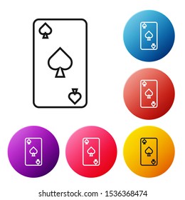 Black line Playing card with spades symbol icon isolated on white background. Casino gambling. Set icons colorful circle buttons. Vector Illustration