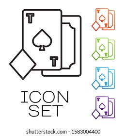 Black line Playing card with spades symbol icon isolated on white background. Casino gambling. Set icons colorful. Vector Illustration