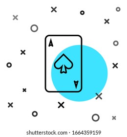 Black line Playing card with spades symbol icon isolated on white background. Casino gambling. Random dynamic shapes. Vector Illustration