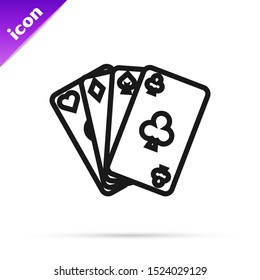 Black line Playing cards icon isolated on white background. Casino gambling.  Vector Illustration