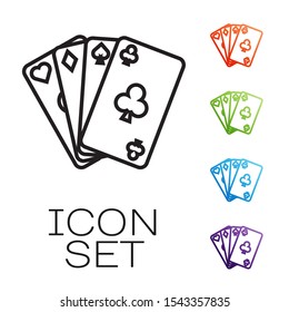 Black line Playing cards icon isolated on white background. Casino gambling. Set icons colorful. Vector Illustration