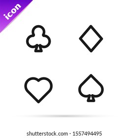 Black line Playing cards icon isolated on white background. Casino gambling.  Vector Illustration