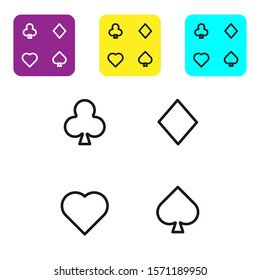 Black line Playing cards icon isolated on white background. Casino gambling. Set icons colorful square buttons. Vector Illustration