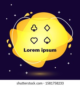 Black line Playing cards icon isolated on blue background. Casino gambling. Abstract banner with liquid shapes. Vector Illustration